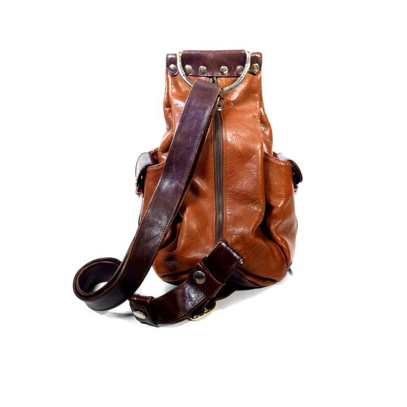 MARINO ORLANDI Leather Sling Backpack Bag Purse Britis Made in Italy - Picture 4 of 13